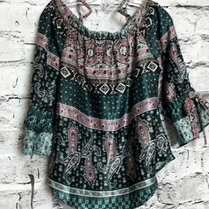 Gorgeous A. Byer Cold Shoulder Paisley Blouse